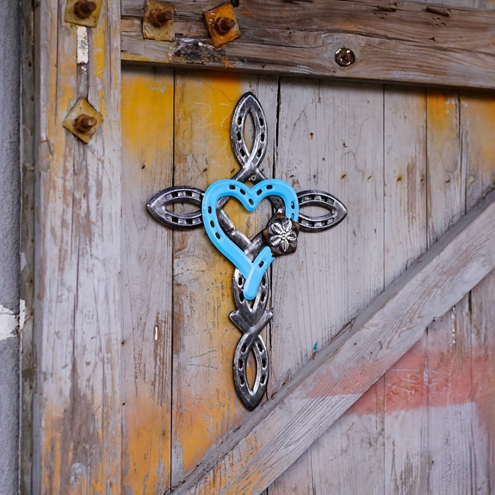Christianartworkshop Horseshoe Cross with Heart Wall Decor: Love & Faith for Spiritual Spaces - Blue - image 4