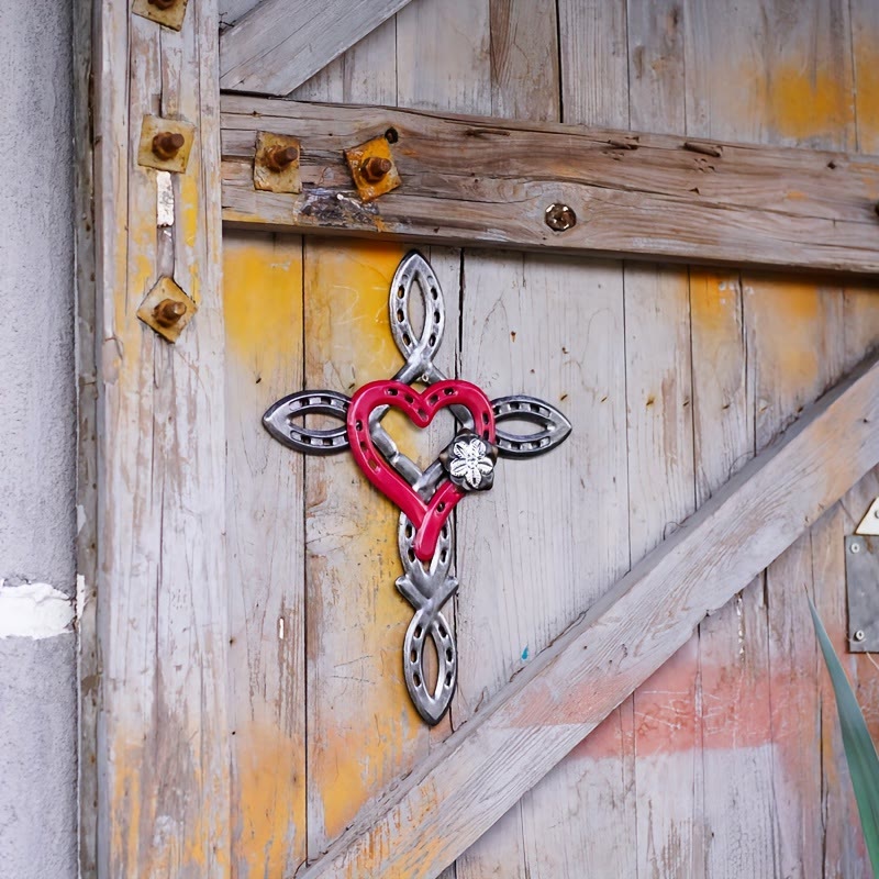 Christianartworkshop Horseshoe Cross with Heart Wall Decor: Love & Faith for Spiritual Spaces - Red - image 2