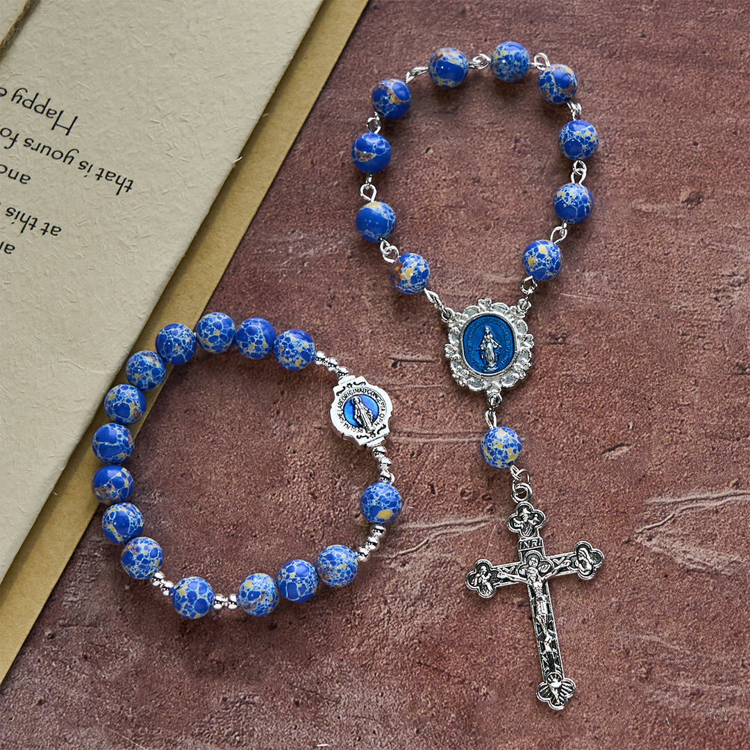 FREE Today: Royal Blue-Tone Stone Beads One Decade Rosary, Bracelet: Grace Guided by Mary's Hand - image 6