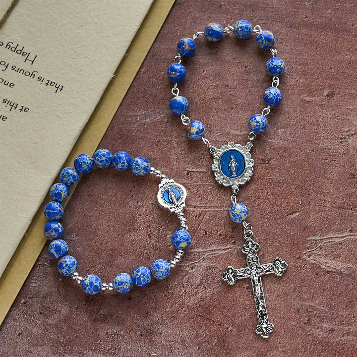 FREE Today: Royal Blue-Tone Stone Beads One Decade Rosary, Bracelet: Grace Guided by Mary's Hand - image 14