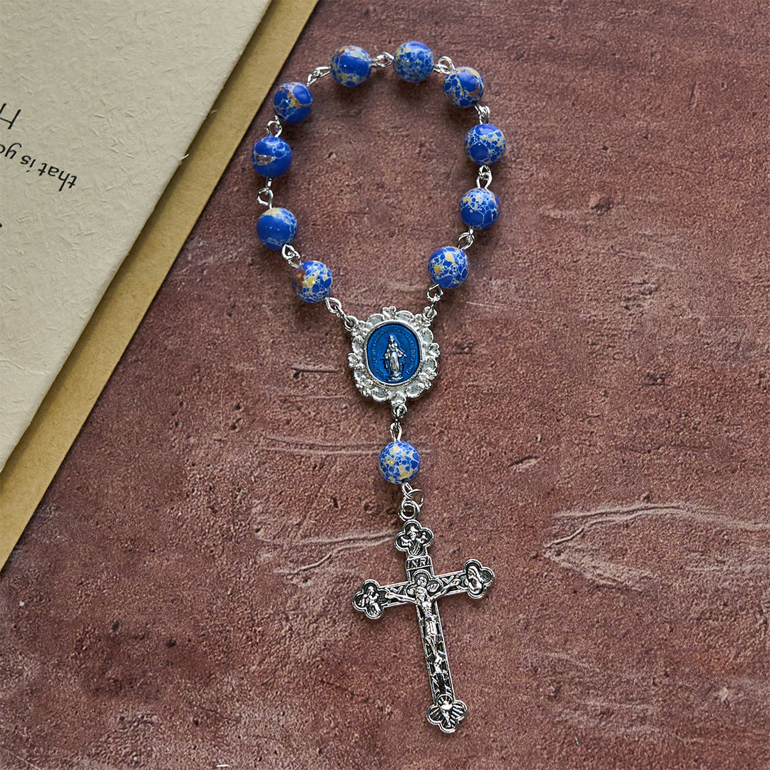 Christianartworkshop Royal Blue-Tone Stone Beads One Decade Rosary, Bracelet - image 4
