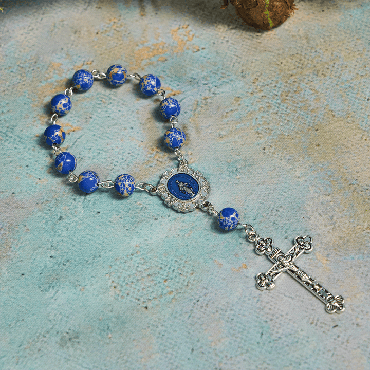 Christianartworkshop Royal Blue-Tone Stone Beads One Decade Rosary, Bracelet: Grace Guided by Mary's Hand - Rosary - image 1