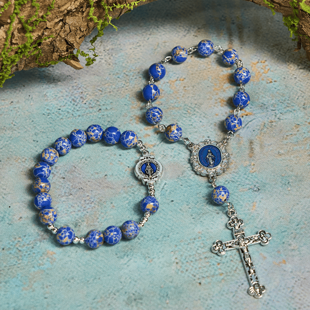 Christianartworkshop Royal Blue-Tone Stone Beads One Decade Rosary, Bracelet: Grace Guided by Mary's Hand - image 0