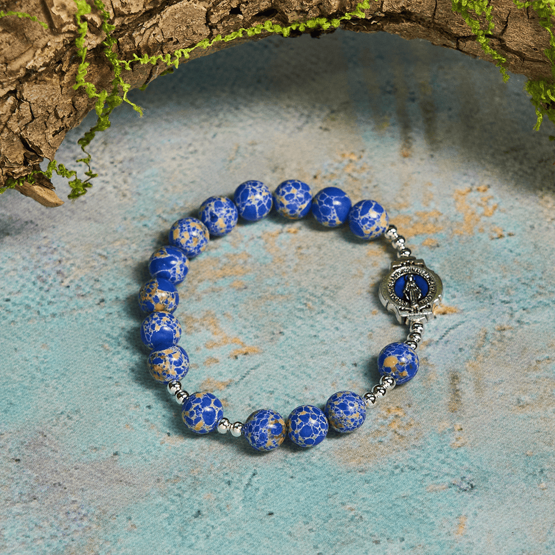 Christianartworkshop Royal Blue-Tone Stone Beads One Decade Rosary, Bracelet: Grace Guided by Mary's Hand - Bracelet - image 8