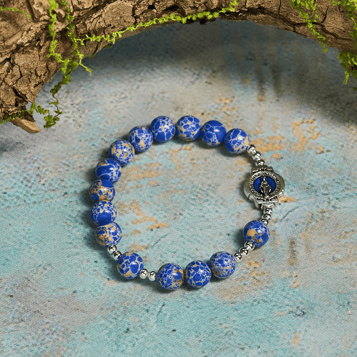 Christianartworkshop Royal Blue-Tone Stone Beads One Decade Rosary, Bracelet: Grace Guided by Mary's Hand - Bracelet - image 8