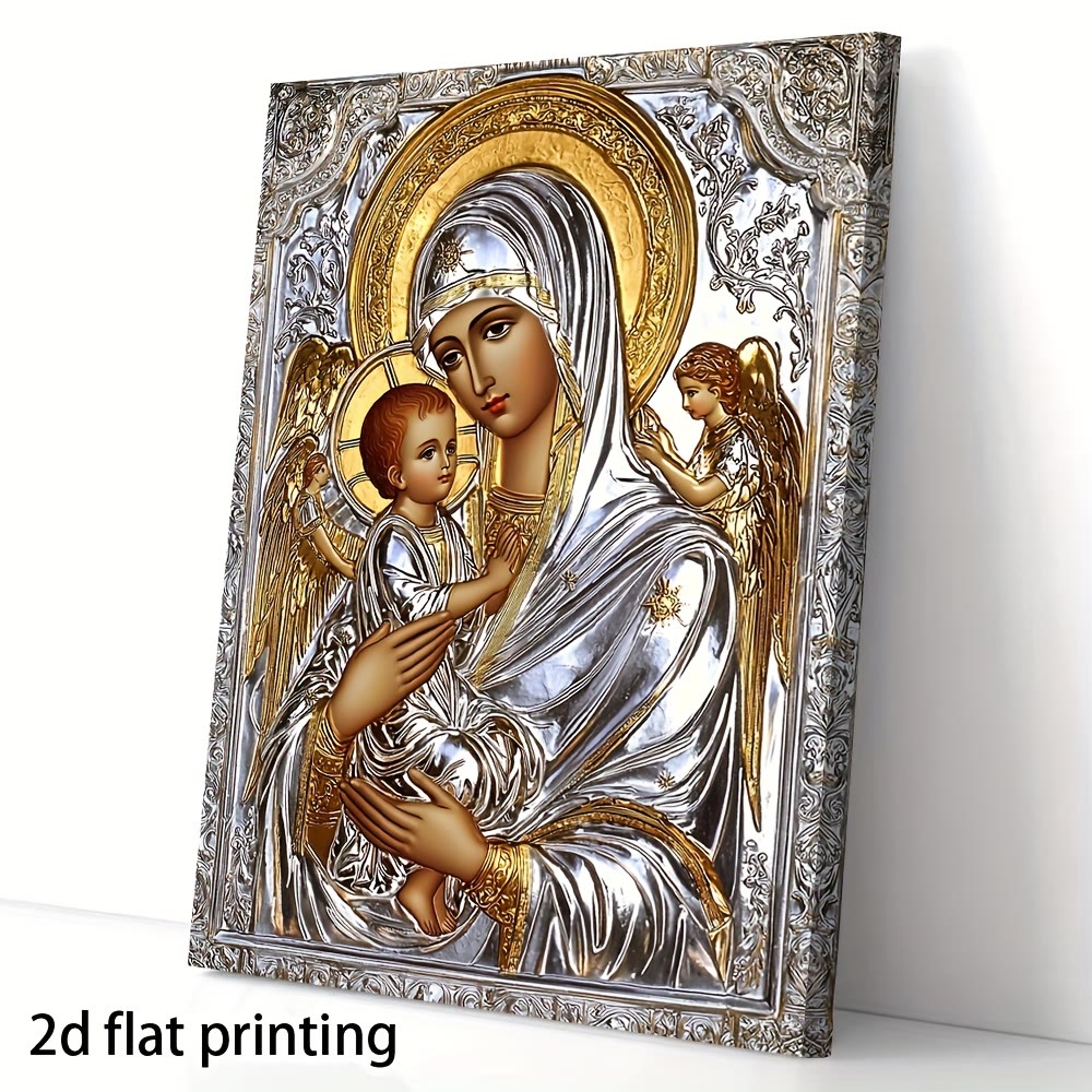 Christianartworkshop Classic Madonna and Child Icon Art Prints: Timeless Faith for Interior Spaces - 11.81''*15.75''/30*40cm - Framed Canvas Painting - image 0