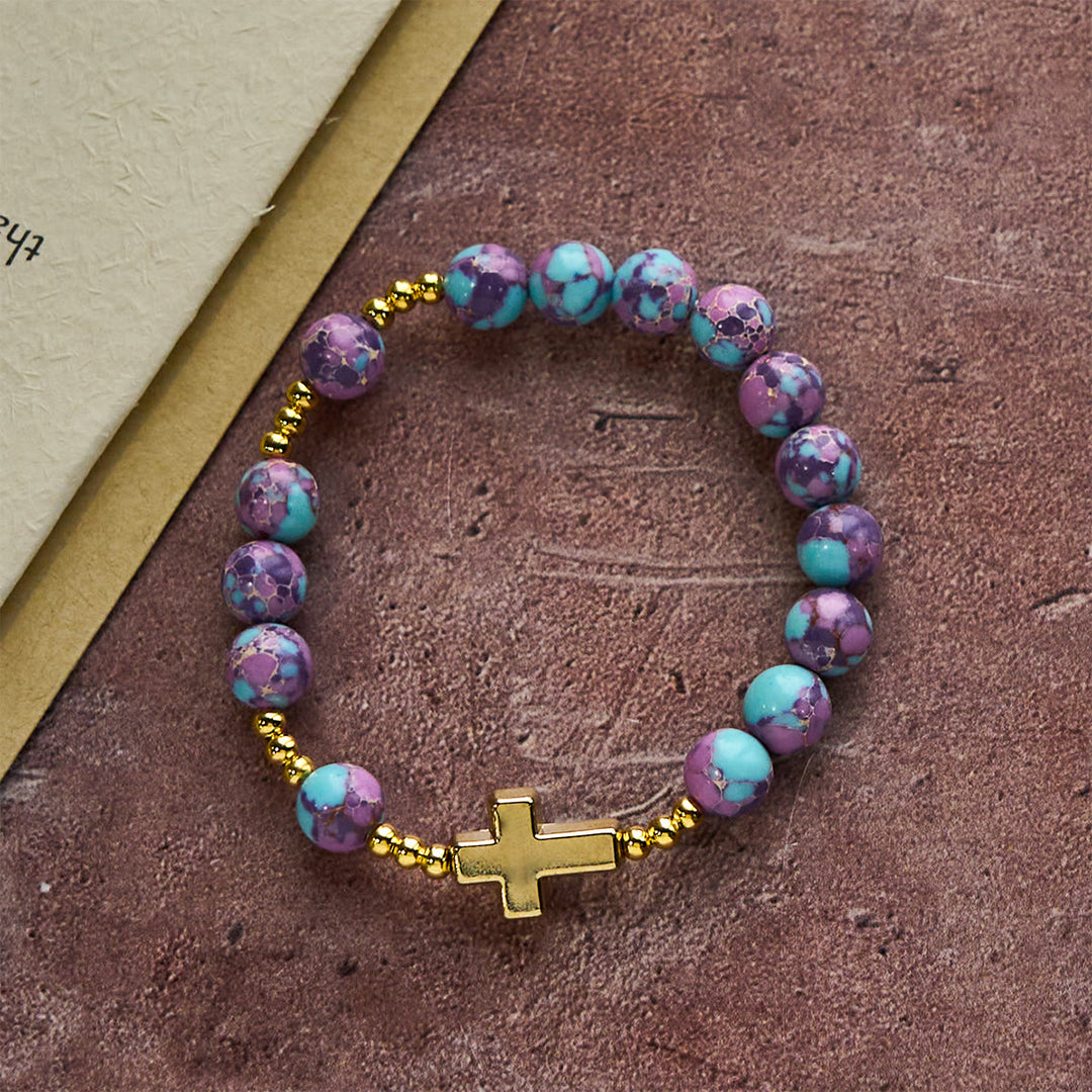 Christianartworkshop Purple Imperial Stone Marian Bracelet with Golden Cross: Devotion in Style - image 3
