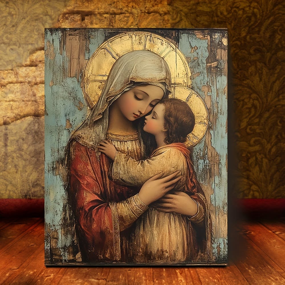 Christianartworkshop Tender Madonna and Child Art Prints: Devotional Warmth for Faith-Filled Nooks - 11.81''*15.75''/30*40cm - Framed Canvas Painting - image 0