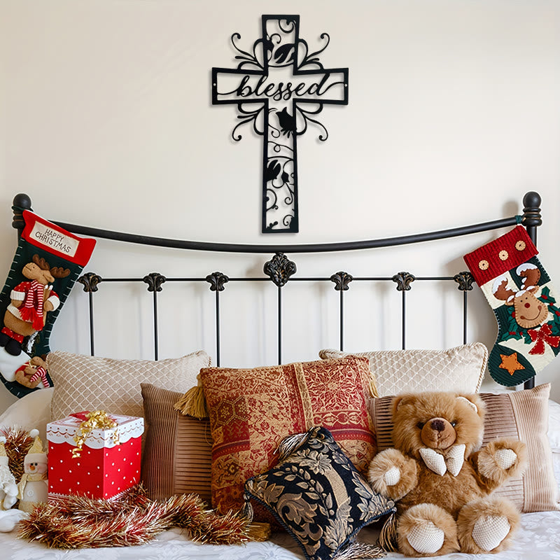 Christianartworkshop Blessed Cross Metal Wall Decor: Floral Motif for Blessing-Filled Homes - image 1