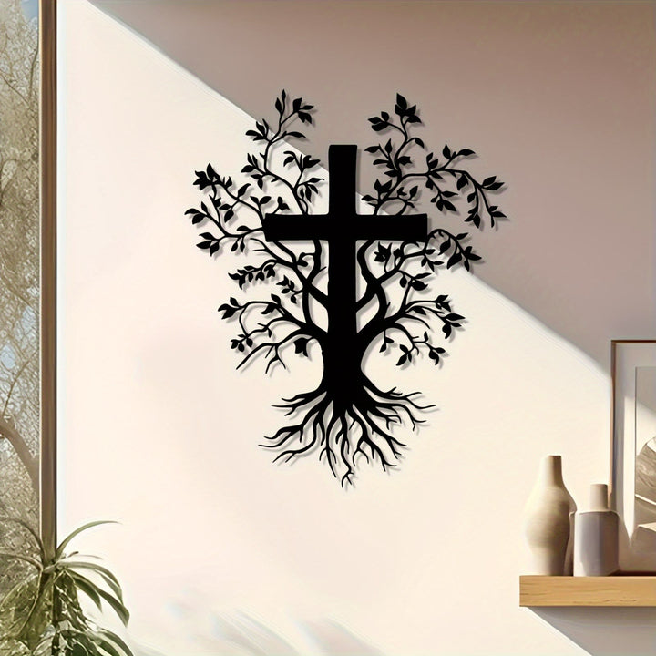 Christianartworkshop Daily Faith Reminder Metal Wall Decor: Cross Tree for Spiritual Living - Black - 12.70''*15.75''/32.27*40cm - image 0