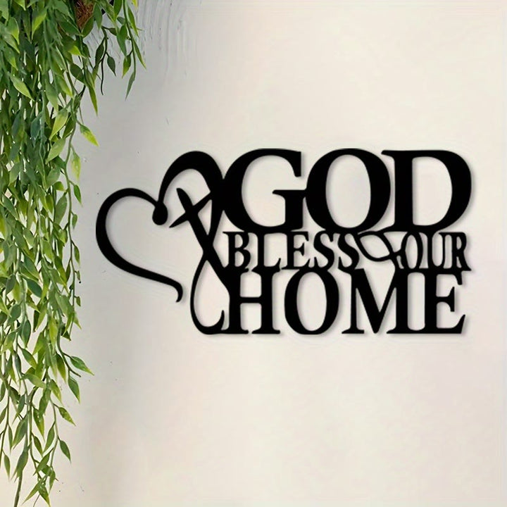 Christianartworkshop God Bless Our Home Metal Wall Decor: Divine Blessing & Family Faith - Black - 15.75''*7.83''/40*19.88cm - image 0