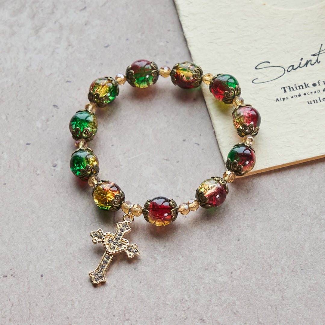 Christianartworkshop Christmas Gift: Christmas Glory Red-Green-Gold Glass Bead Bracelet: Faith That Shines - image 4
