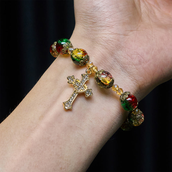 Christianartworkshop Christmas Gift: Christmas Glory Red-Green-Gold Glass Bead Bracelet: Faith That Shines - image 1