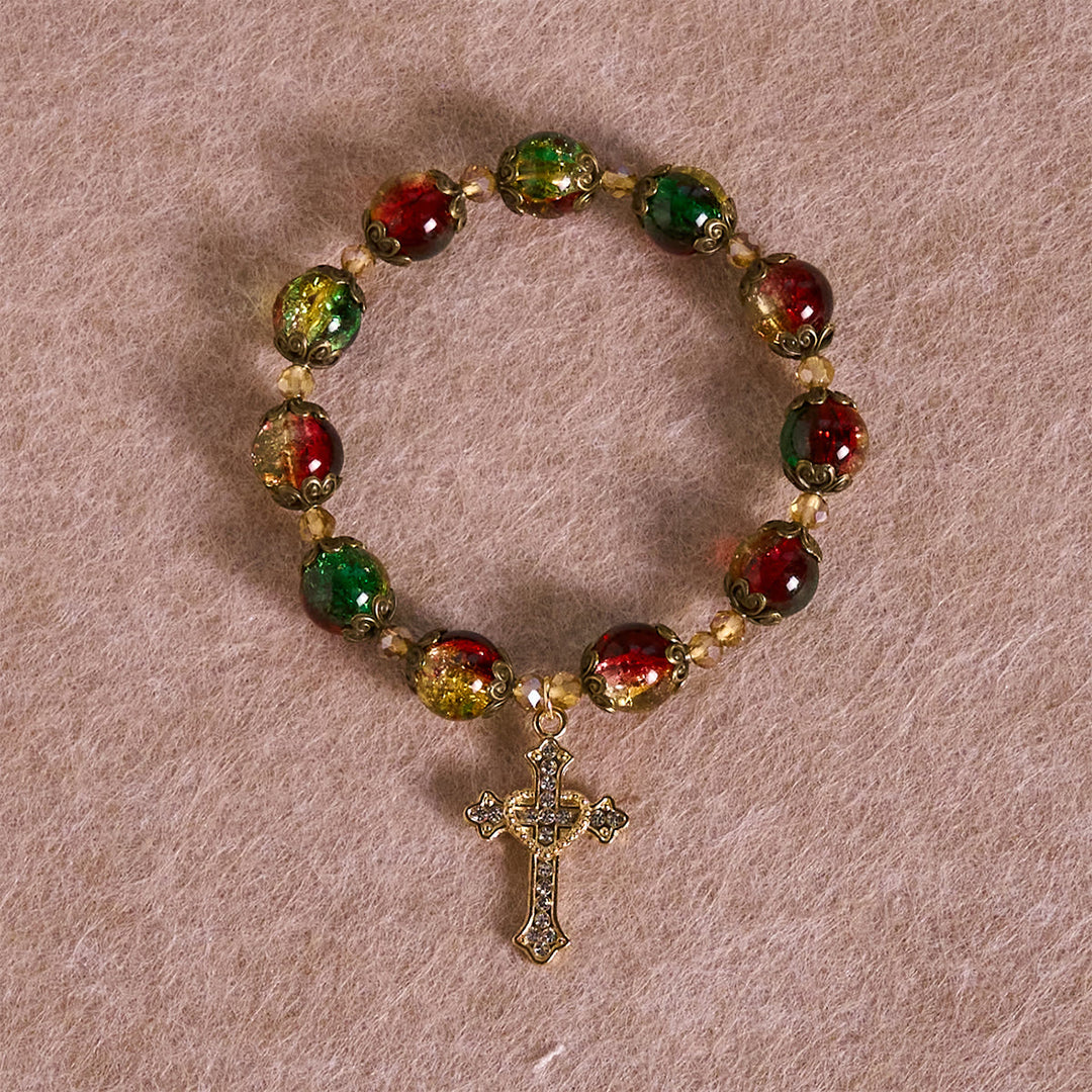 Christianartworkshop Christmas Gift: Christmas Glory Red-Green-Gold Glass Bead Bracelet: Faith That Shines - image 5