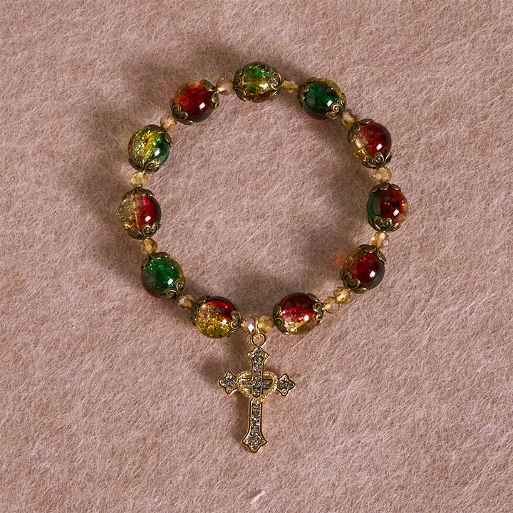 Christianartworkshop Christmas Gift: Christmas Glory Red-Green-Gold Glass Bead Bracelet: Faith That Shines - image 5