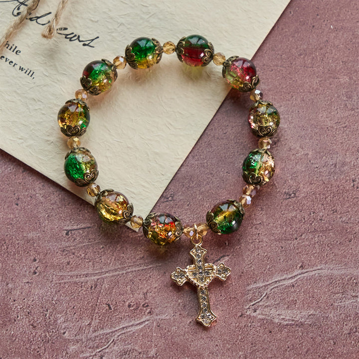 Christianartworkshop Christmas Gift: Christmas Glory Red-Green-Gold Glass Bead Bracelet: Faith That Shines - image 6