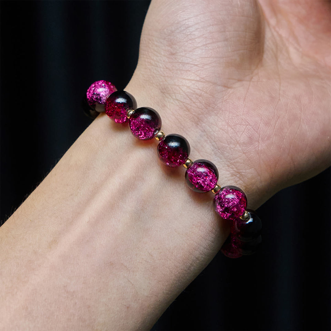Christianartworkshop Grace and Strength Black-Pink Glass Bead Bracelet with Golden Cross - image 2