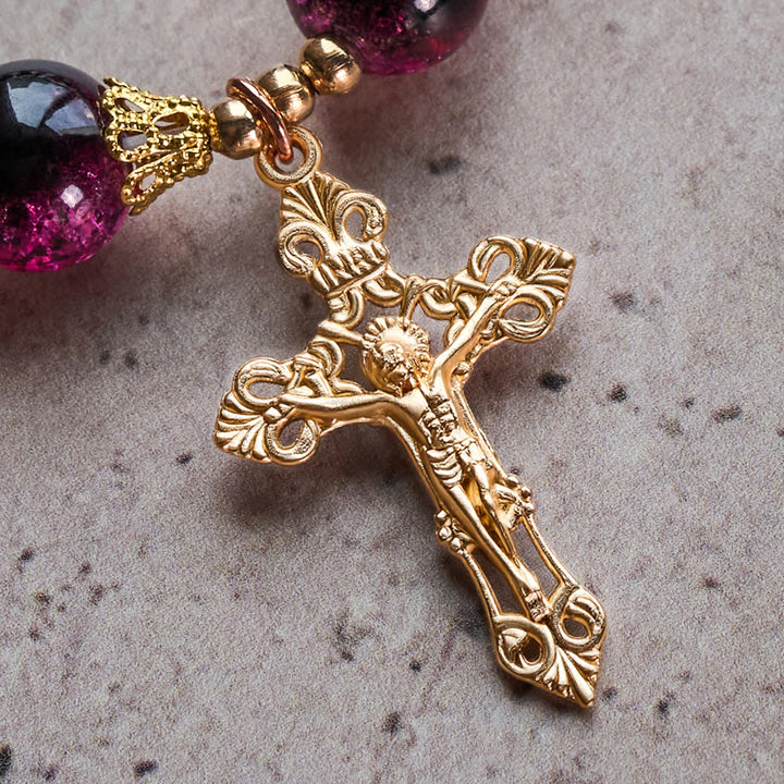 Christianartworkshop Grace and Strength Black-Pink Glass Bead Bracelet with Golden Cross - image 5