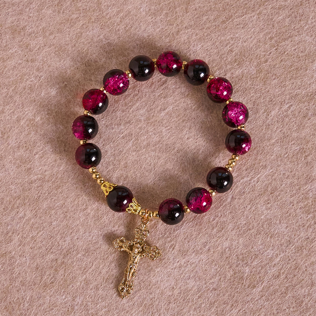 Christianartworkshop Grace and Strength Black-Pink Glass Bead Bracelet with Golden Cross - image 4