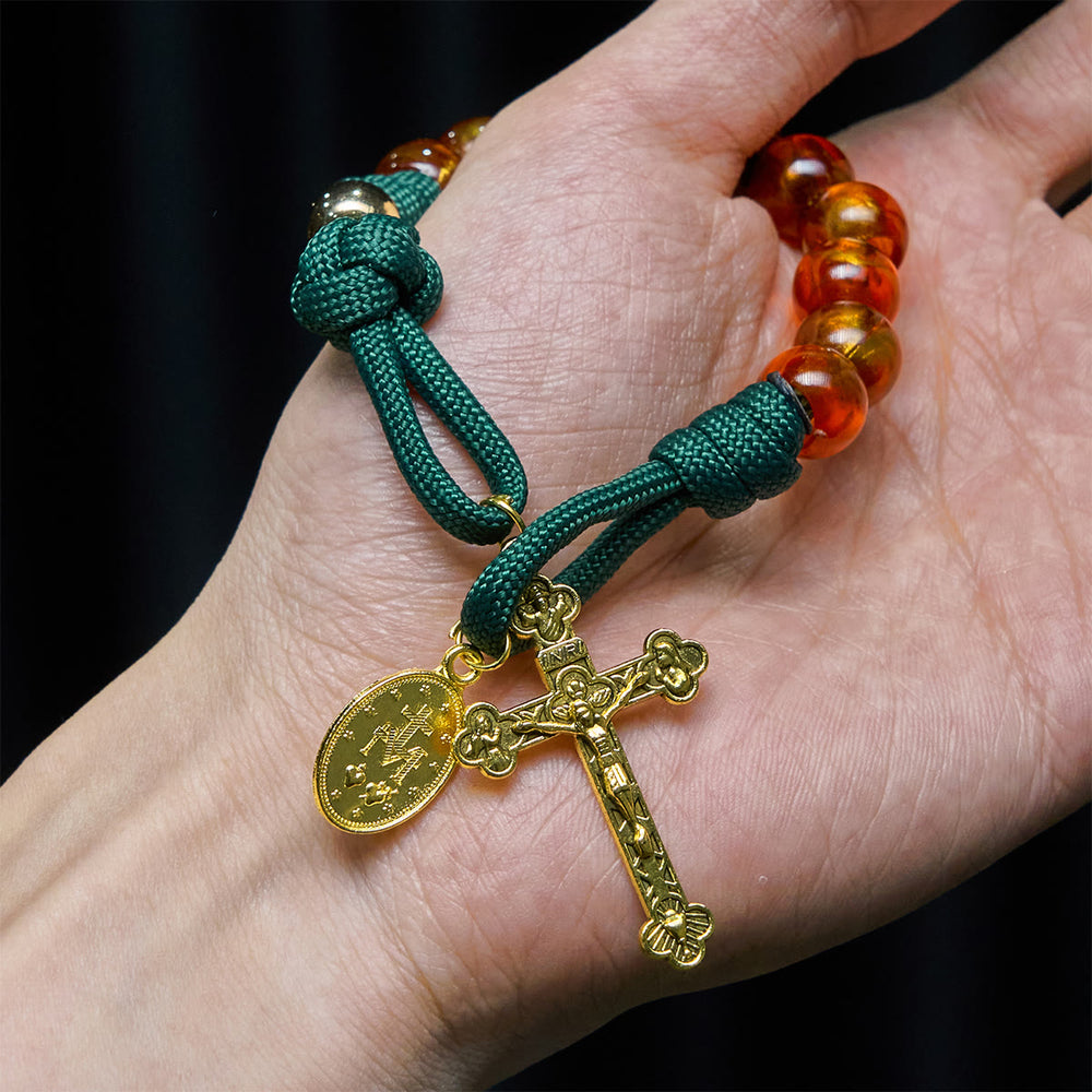 Christianartworkshop Christmas Gift: Christmas Blessing Amber-Tone Portable Rosary: Mary's Grace in Every Knot - image 1
