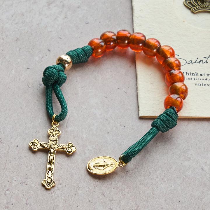 Christianartworkshop Christmas Blessing Amber-Tone Portable Rosary: Mary's Grace in Every Knot - Christmas Portable Rosary - image 0