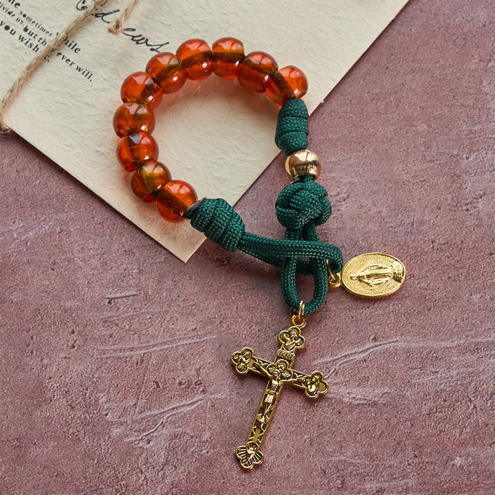 Christianartworkshop Christmas Gift: Christmas Blessing Amber-Tone Portable Rosary: Mary's Grace in Every Knot - image 3
