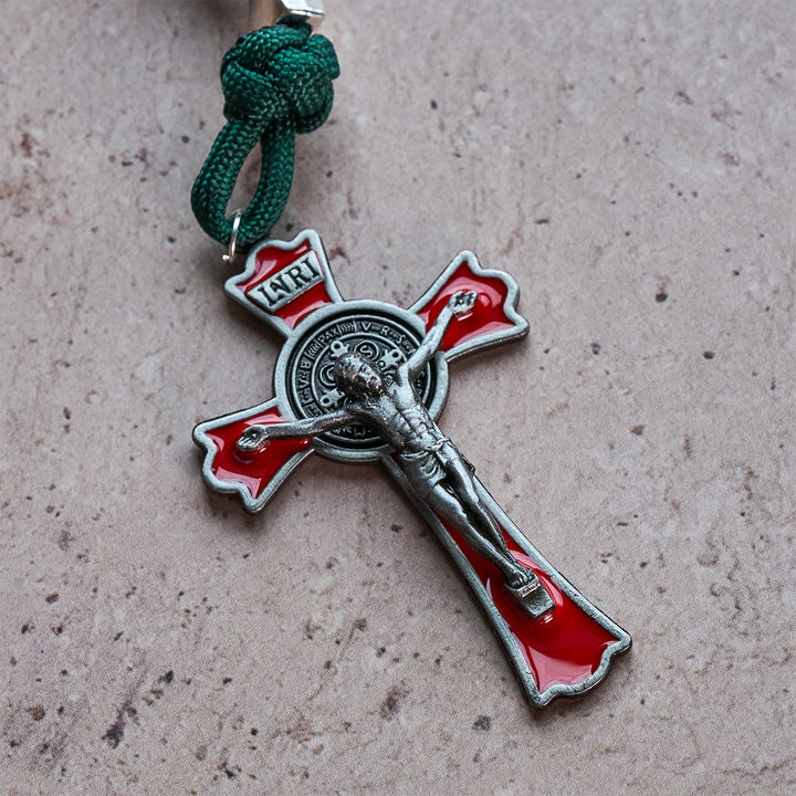 Christianartworkshop Amber-Tone Beads and Green Paracord Christmas Rosary with Holy Family Medal - image 10