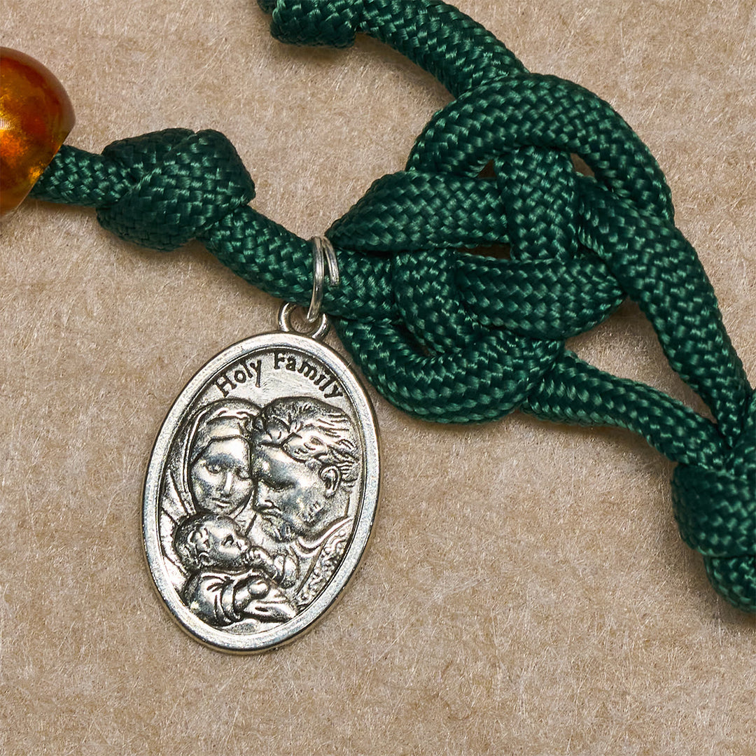 Christianartworkshop Christmas Gift: Amber-Tone Beads and Green Paracord Christmas Rosary with Holy Family Medal - image 8