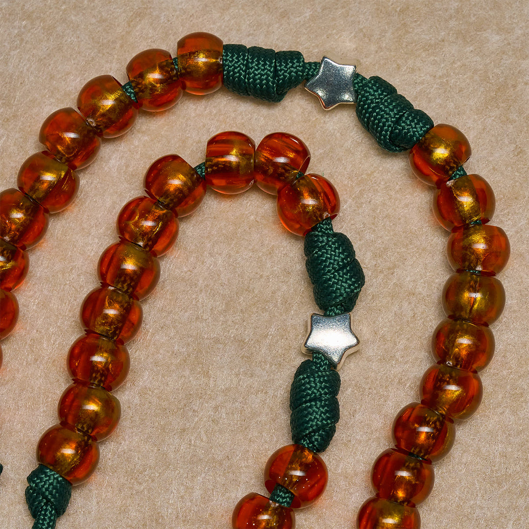 Christianartworkshop Amber-Tone Beads and Green Paracord Christmas Rosary with Holy Family Medal - image 11