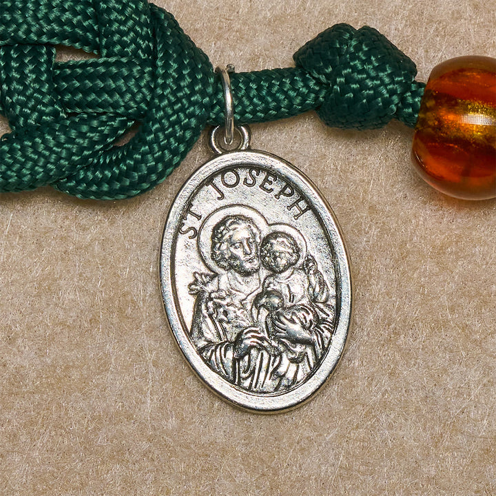 Christianartworkshop Christmas Gift: Amber-Tone Beads and Green Paracord Christmas Rosary with Holy Family Medal - image 9