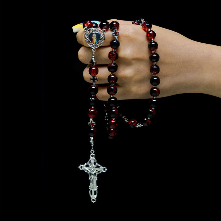 Christianartworkshop Divine Mercy Rosary in Black and Red Glass Beads Symbolizing Christ's Passion - image 1