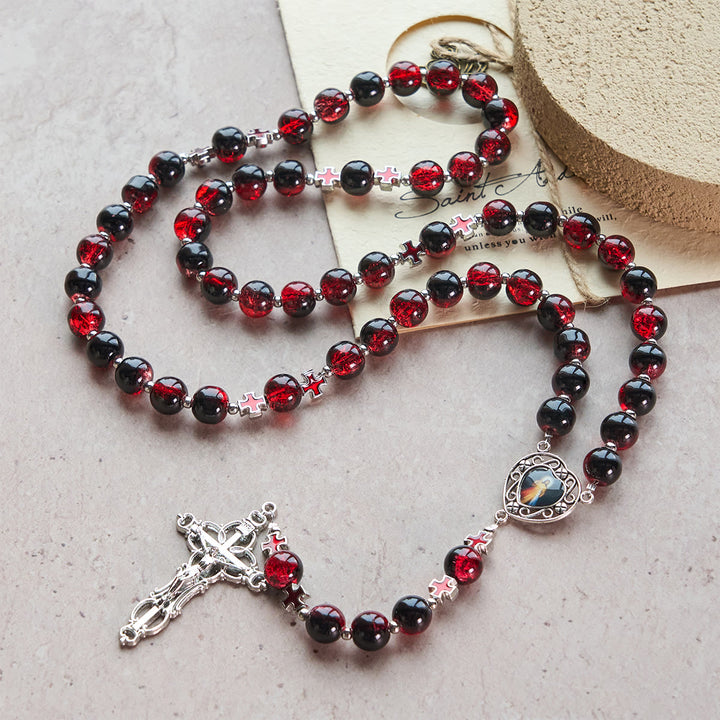 Christianartworkshop Divine Mercy Rosary in Black and Red Glass Beads Symbolizing Christ's Passion - Divine Mercy & Crucifix - image 0