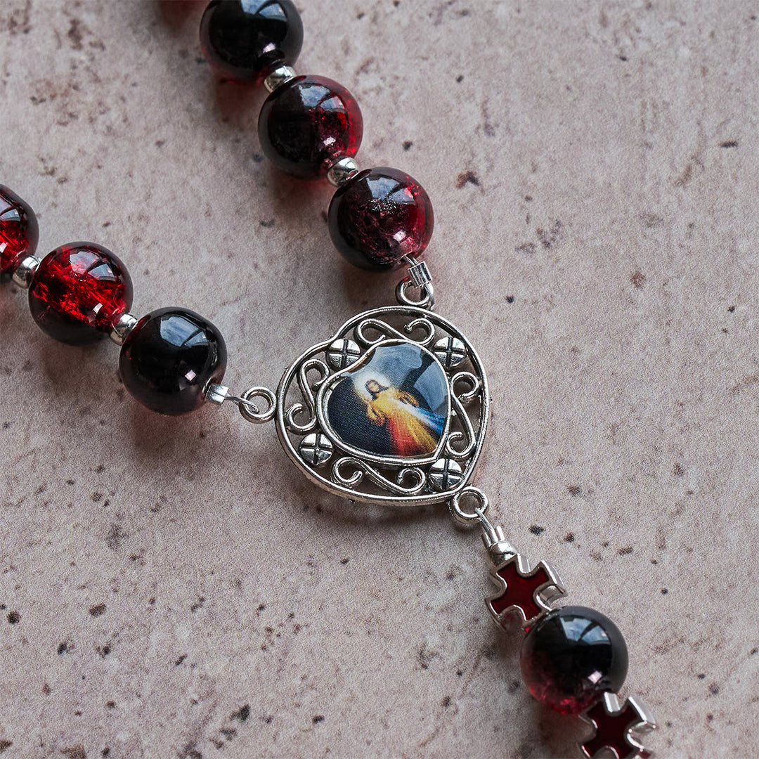 Christianartworkshop Divine Mercy Rosary in Black and Red Glass Beads Symbolizing Christ's Passion - image 6