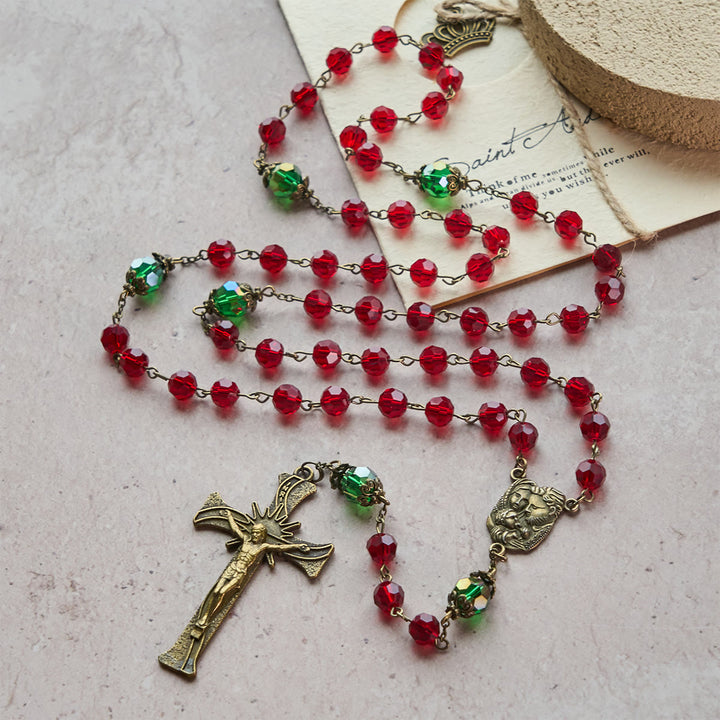 Christianartworkshop Nativity Faith Red and Green Beads Rosary: Guided by the Holy Family - image 2