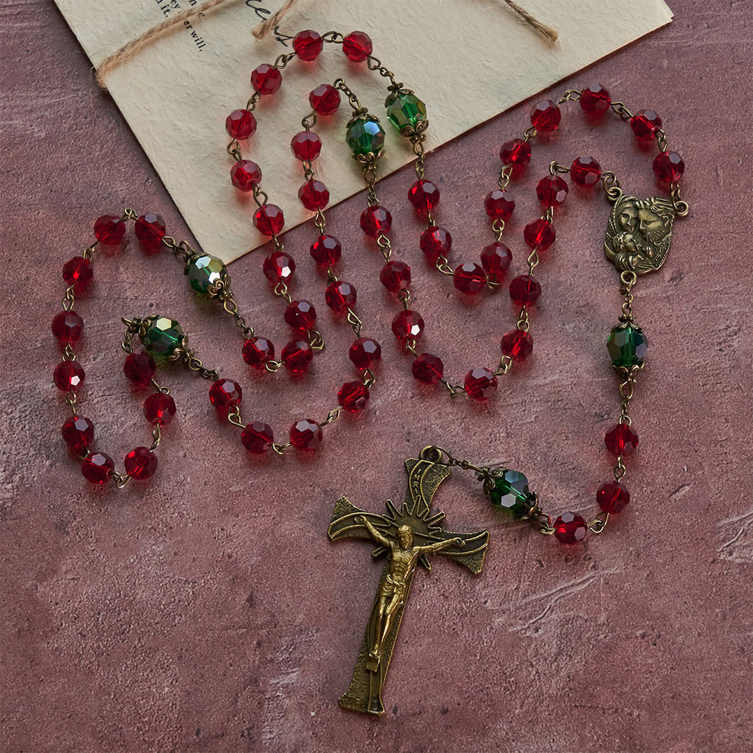 Christianartworkshop Nativity Faith Red and Green Beads Rosary: Guided by the Holy Family - image 5