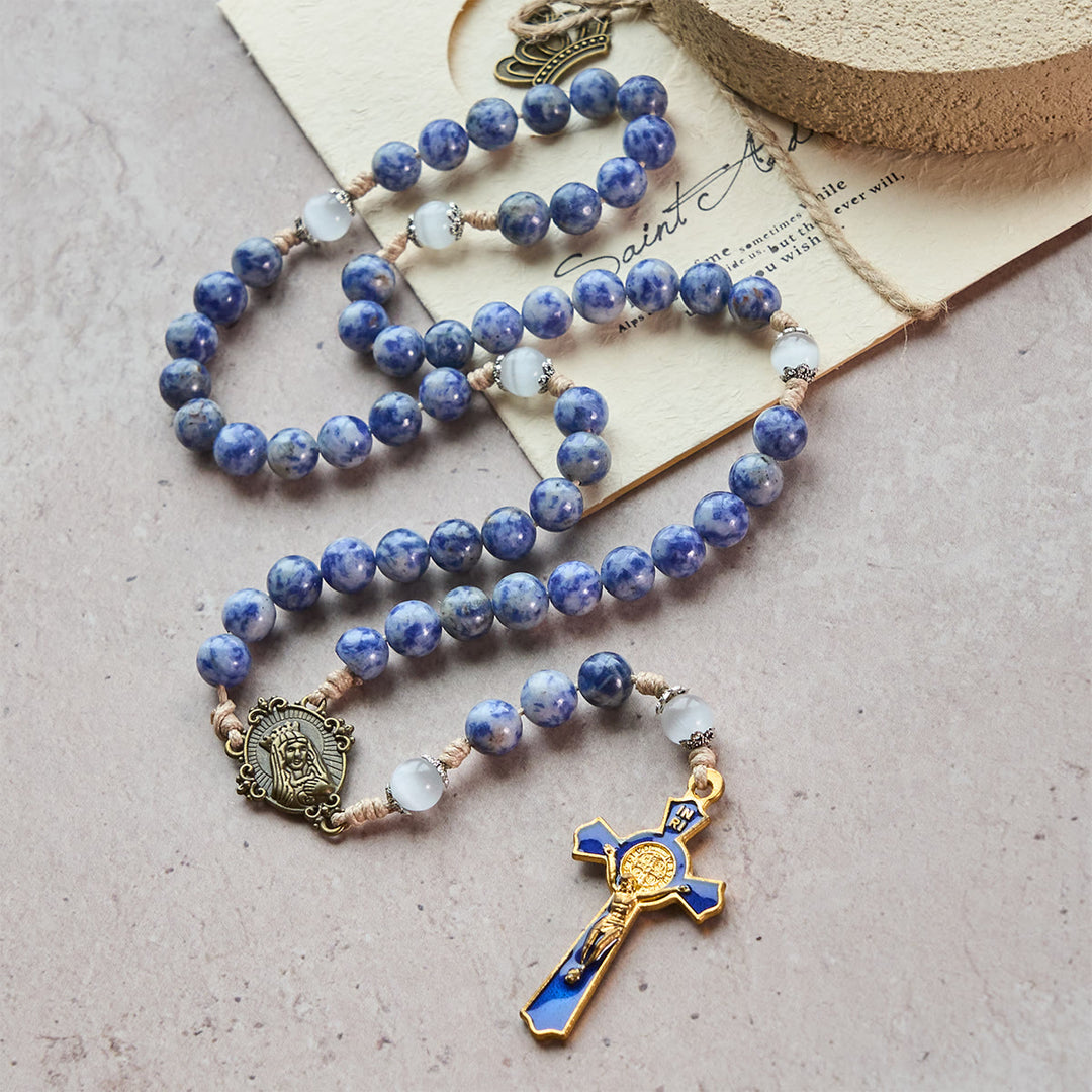 FREE Today: Immaculate Heart of Mary & Crucifix of 8 mm Round Blue Stone Nylon Cord Rosary - image 8