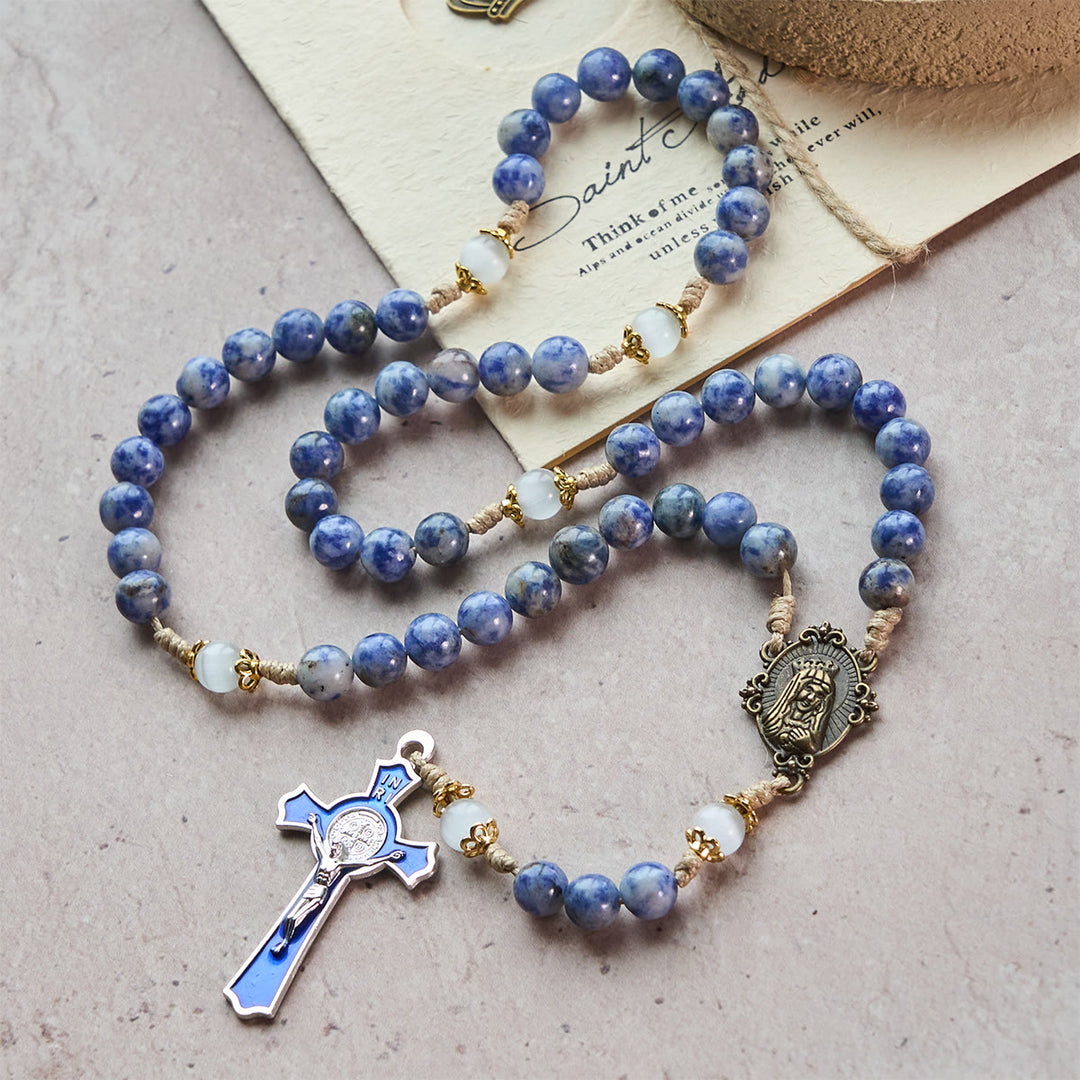 FREE Today: Immaculate Heart of Mary & Crucifix of 8 mm Round Blue Stone Nylon Cord Rosary - image 1