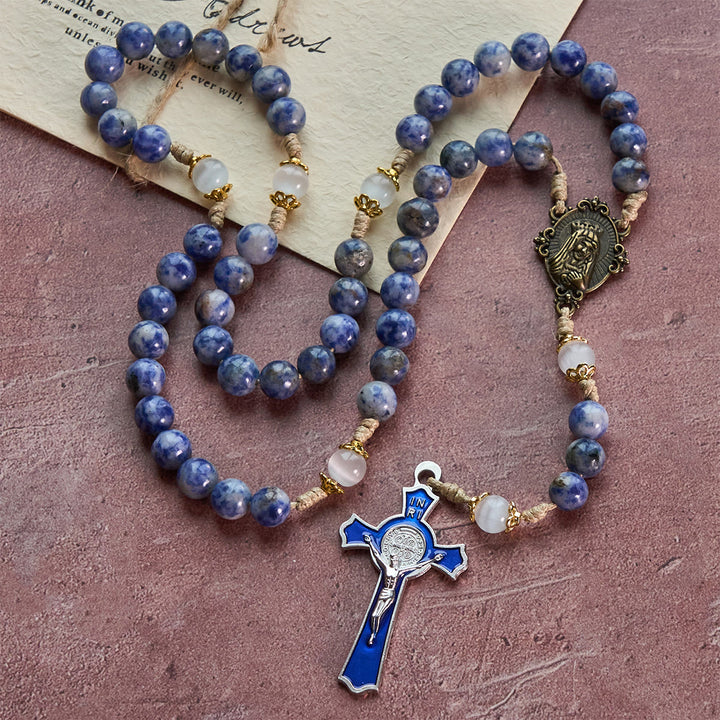 FREE Today: Immaculate Heart of Mary & Crucifix of 8 mm Round Blue Stone Nylon Cord Rosary - image 2