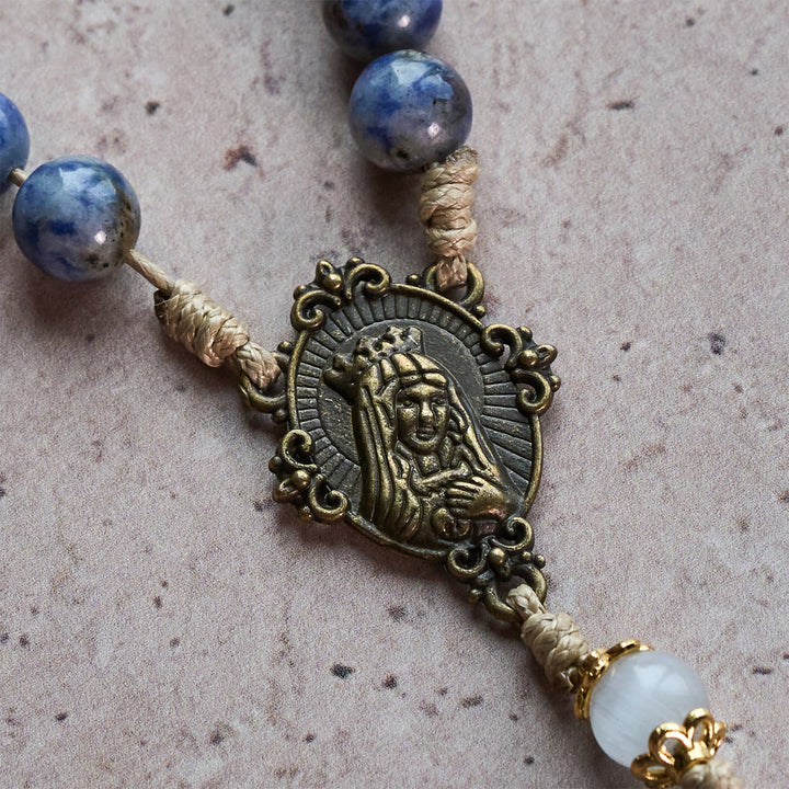 FREE Today: Immaculate Heart of Mary & Crucifix of 8 mm Round Blue Stone Nylon Cord Rosary - image 4