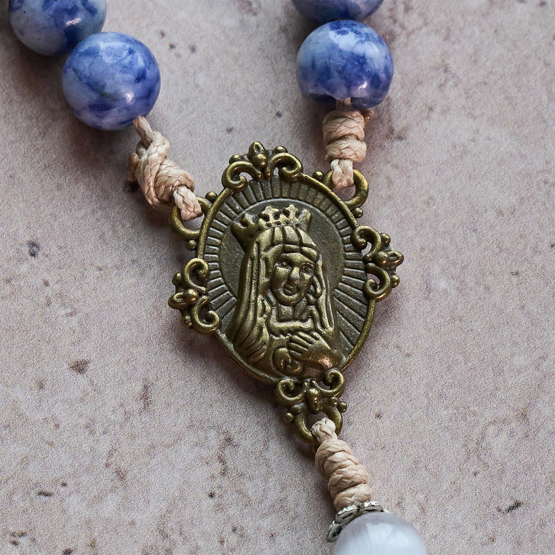 FREE Today: Immaculate Heart of Mary & Crucifix of 8 mm Round Blue Stone Nylon Cord Rosary - image 11