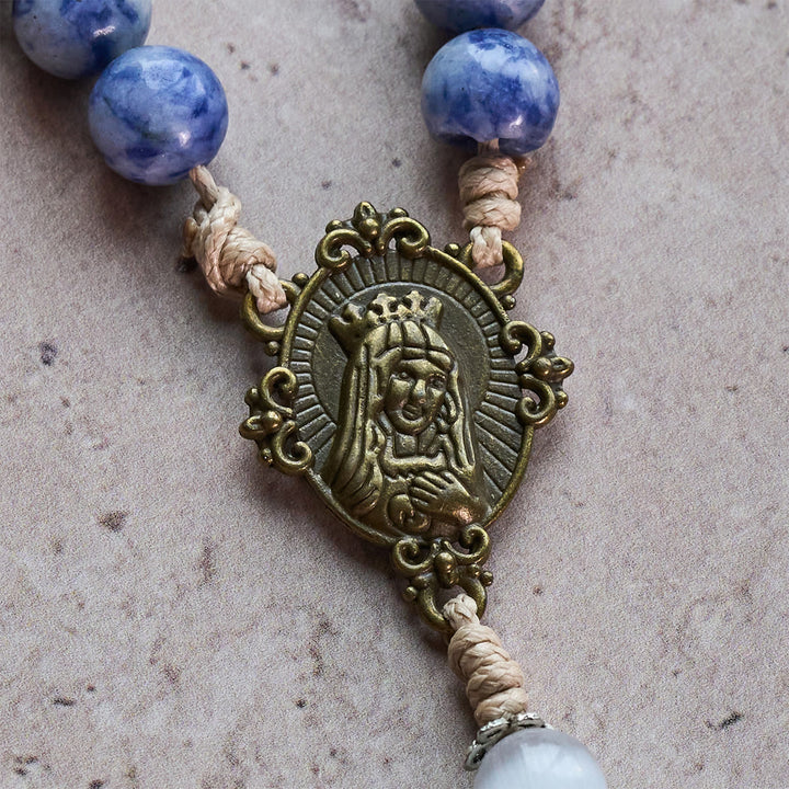 FREE Today: Immaculate Heart of Mary & Crucifix of 8 mm Round Blue Stone Nylon Cord Rosary - image 11