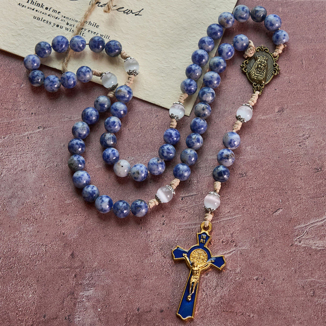 FREE Today: Immaculate Heart of Mary & Crucifix of 8 mm Round Blue Stone Nylon Cord Rosary - image 9