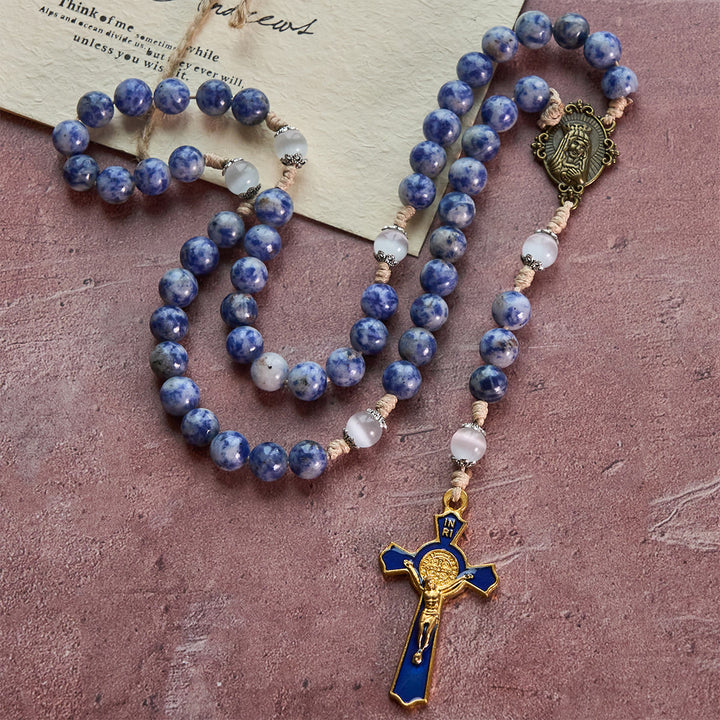 FREE Today: Immaculate Heart of Mary & Crucifix of 8 mm Round Blue Stone Nylon Cord Rosary - image 9