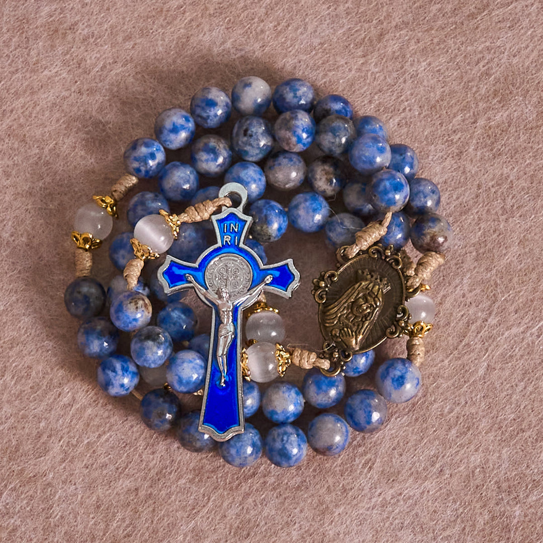 Christianartworkshop Immaculate Heart of Mary & Crucifix of 8 mm Round Blue Stone Nylon Cord Rosary - image 6