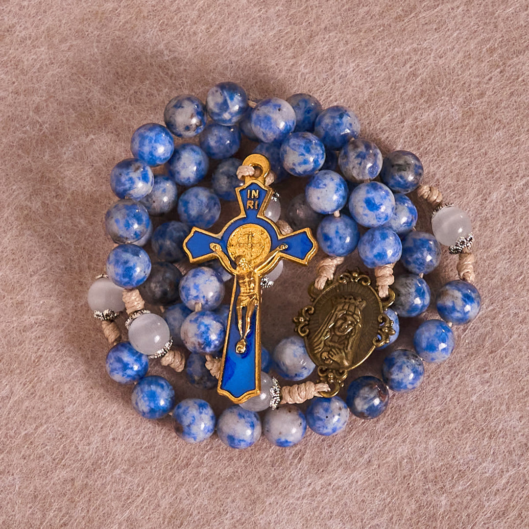 Christianartworkshop Immaculate Heart of Mary & Crucifix of 8 mm Round Blue Stone Nylon Cord Rosary - image 13
