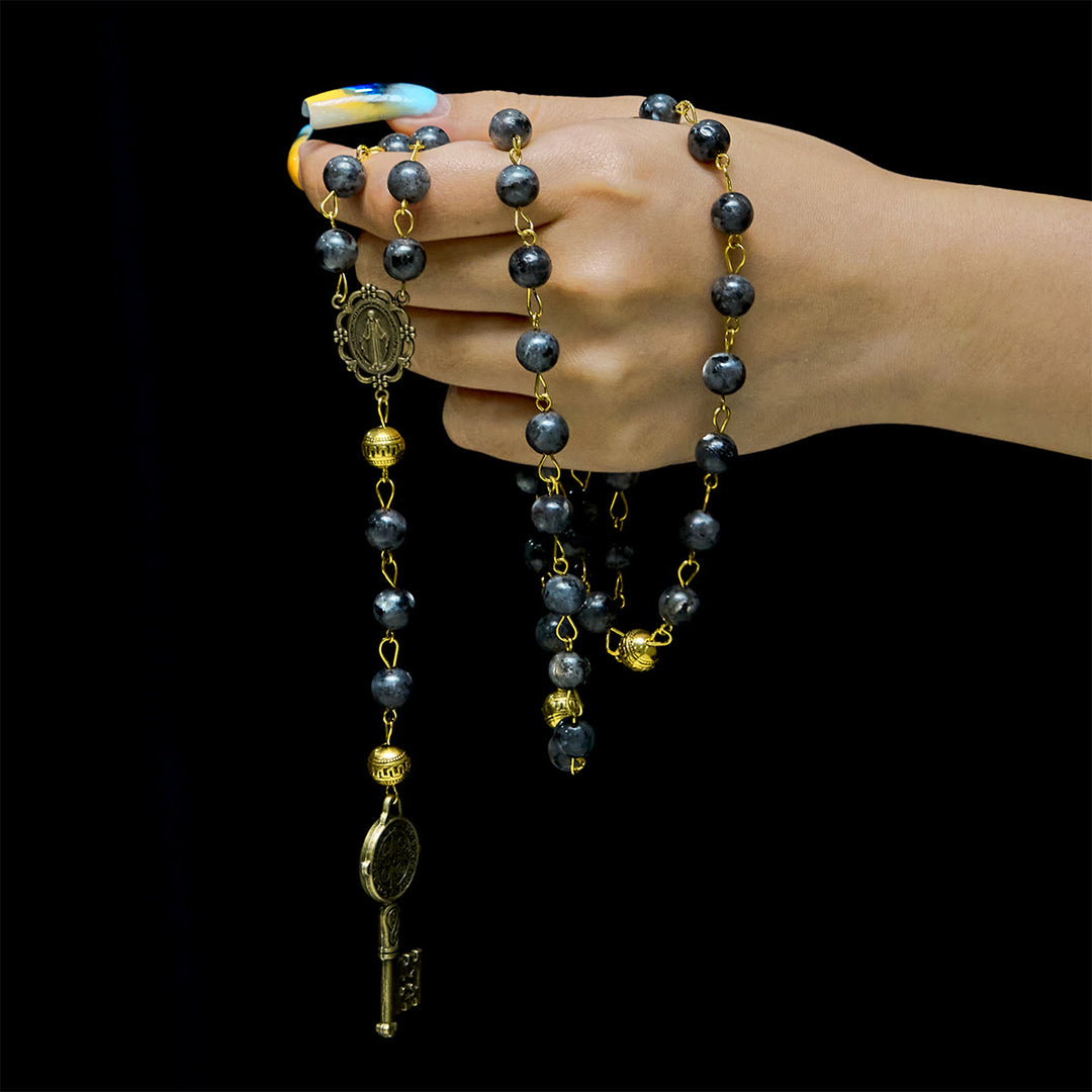 FREE Today: Miraculous Medal & Saint Benedict Key of 8 mm Round Black Stone Alloy Chain Rosary - image 7