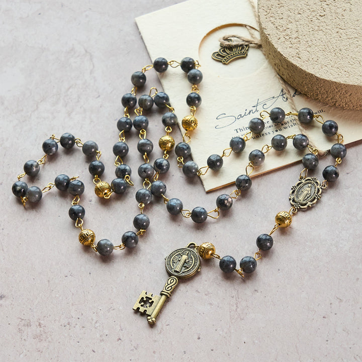 FREE Today: Miraculous Medal & Saint Benedict Key of 8 mm Round Black Stone Alloy Chain Rosary - Miraculous Medal & Saint Benedict Key - image 0