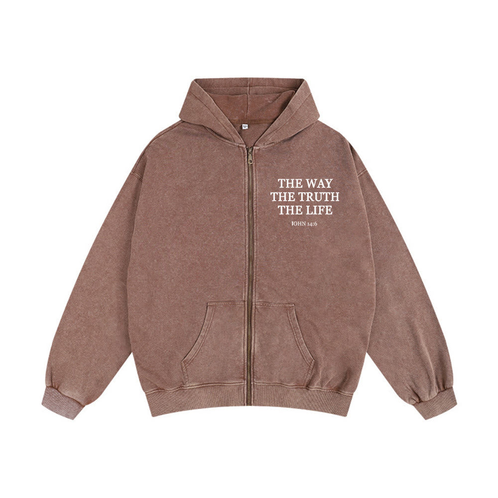 Christianartworkshop John 14:6 Hooded Jacket: Faithful Comfort for Church & Daily Life - Coffee - 2XL - image 0