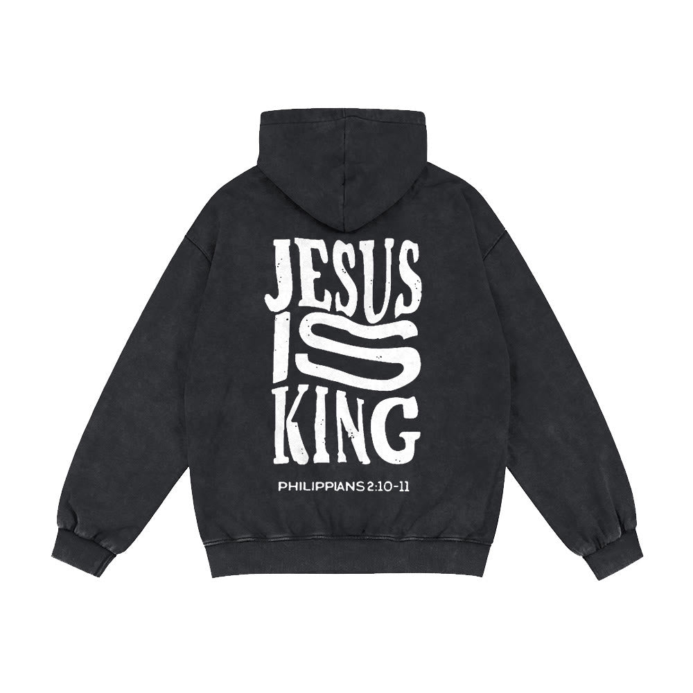 Christianartworkshop Jesus Is King Hooded Jacket: Philippians 2:10-11 Faith Statement - Black - 2XL - image 13