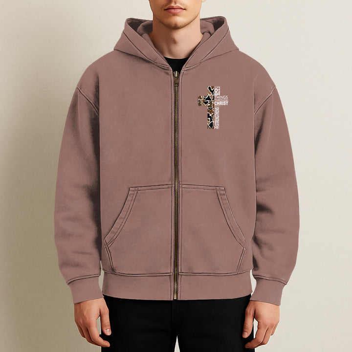 Christianartworkshop Cross Motif Hooded Jacket: All Things Through Christ for Church & Daily - image 9